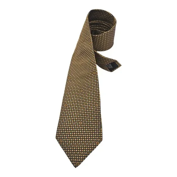 FENDI Gold Geometric Monogrammed Logo Silk Tie ITALY 59/ 3.7 EC